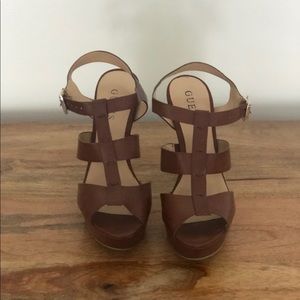 Guess Shoes Brown Platform Heeled Sandal